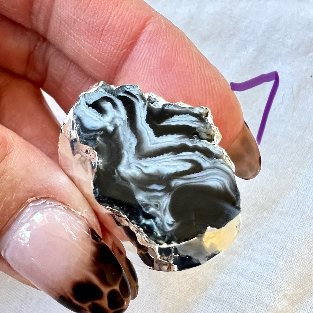 925 Micro Quartz Crystals in Geode Agate Ring 6 7 8 - Picture 11 of 16